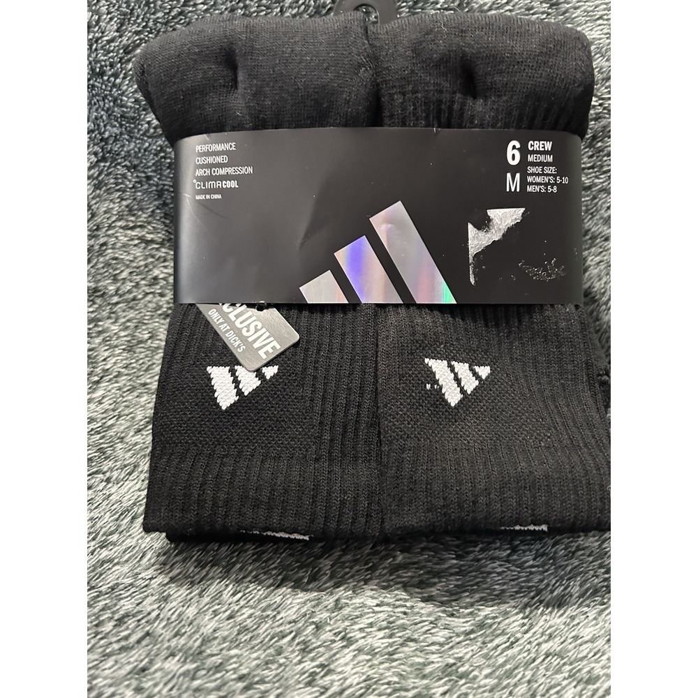 Adidas Climacool Crew Socks 6 Pack Black Medium Men's 5-8 Women 's 5-10 (SC2)